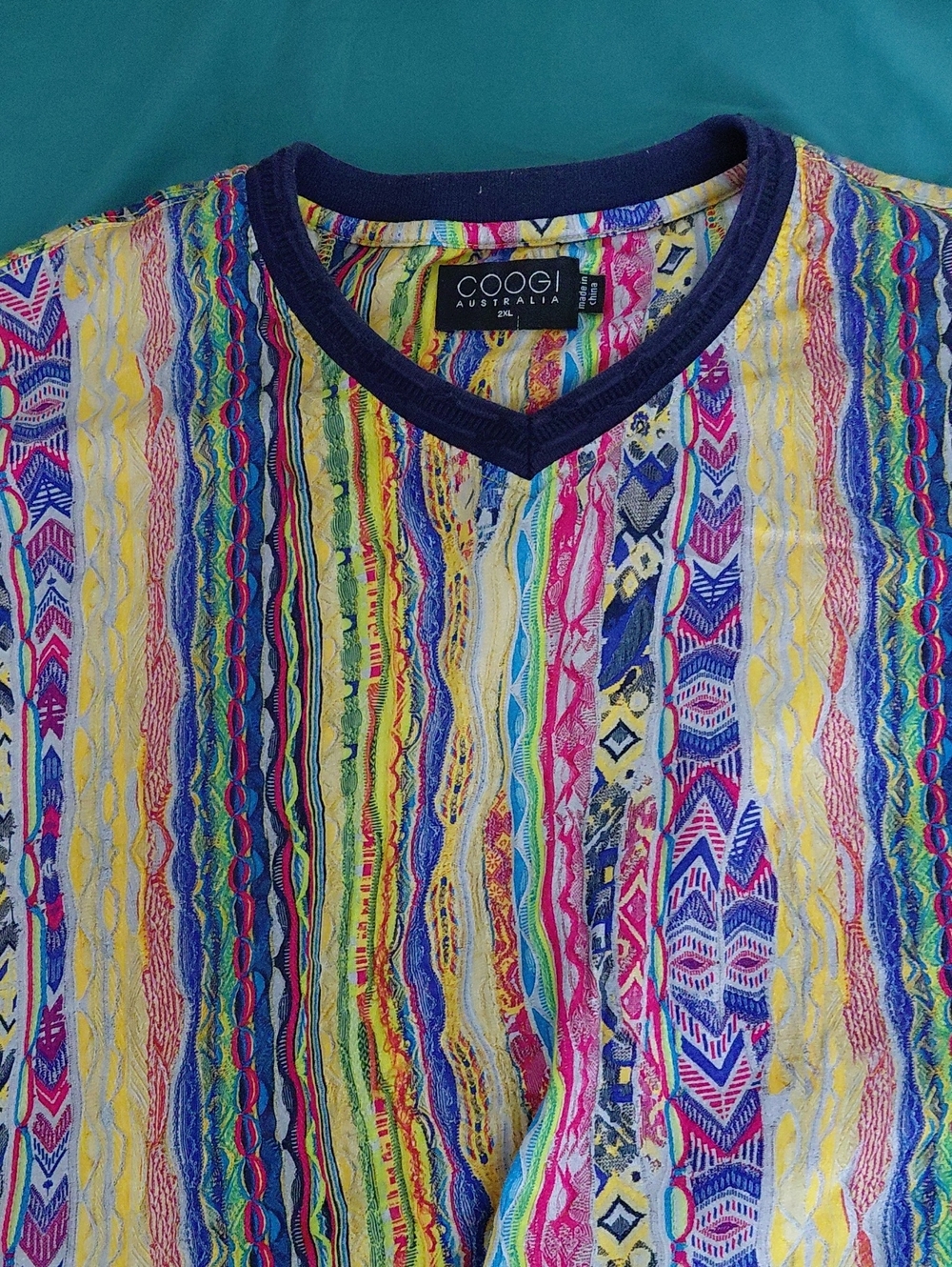 COOGI Vibrant Multicolor Striped V-Neck Shirt Vintage